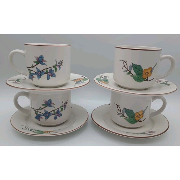 Woodhill By Citation Cups With Saucers Botanical Flowers Spring Summer Tea... - Picture 1 of 7